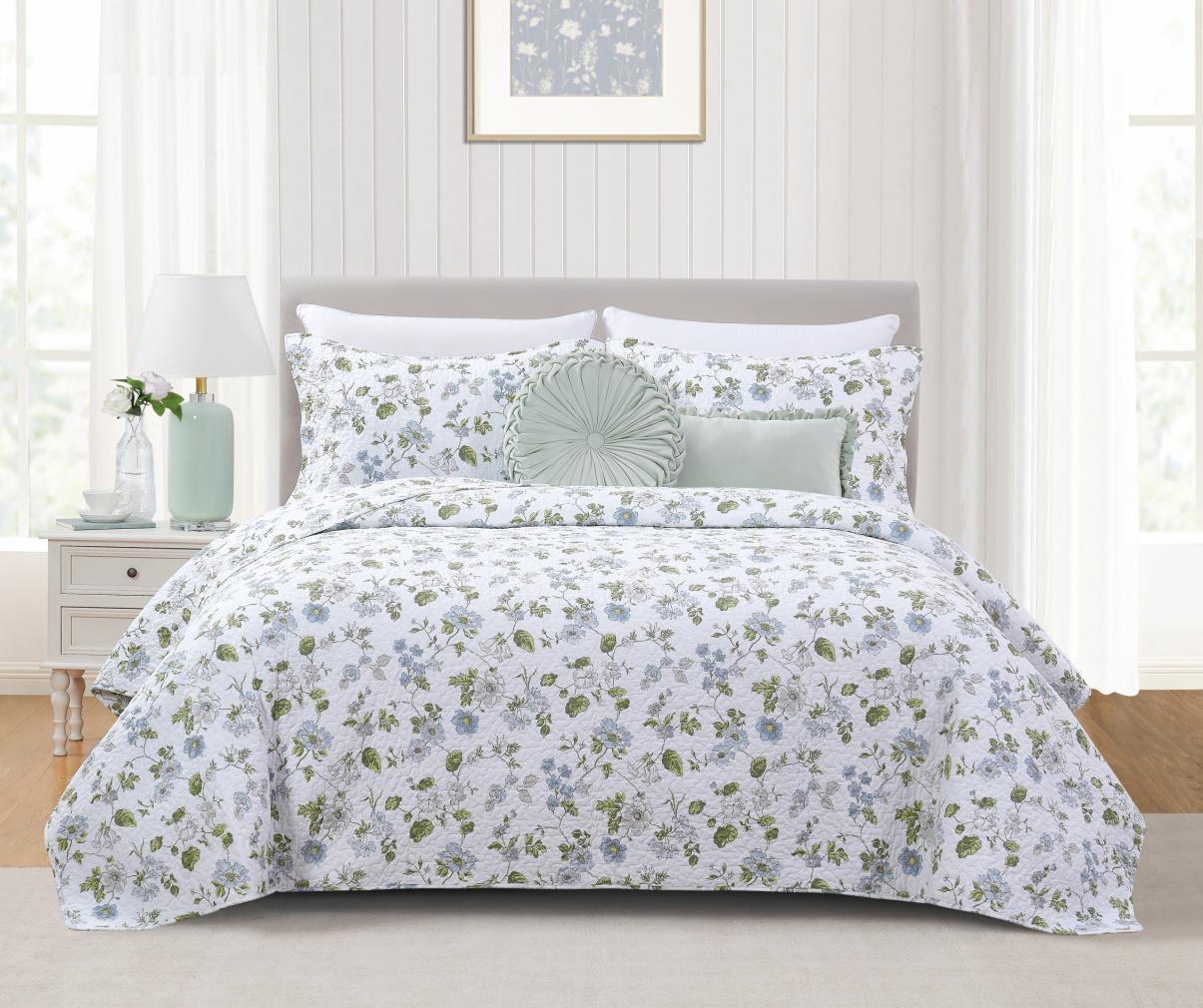 Floral bedding collection photographed for a coordinated retail program