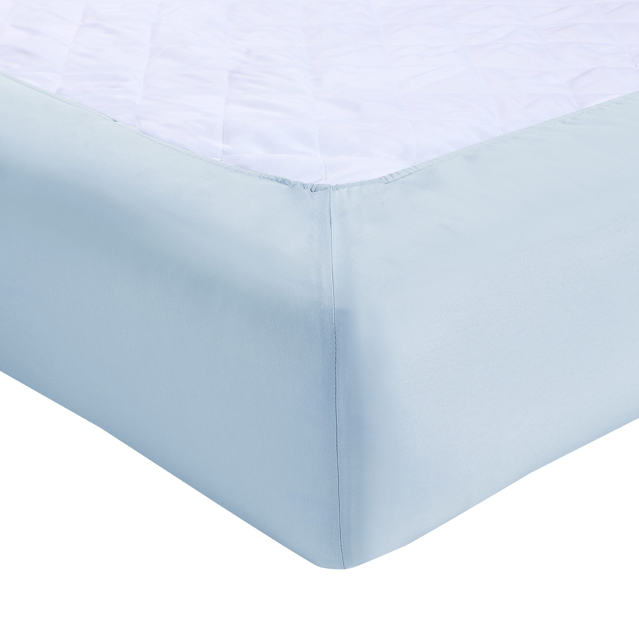 Fitted sheet corner photographed to show pocket construction and fit
