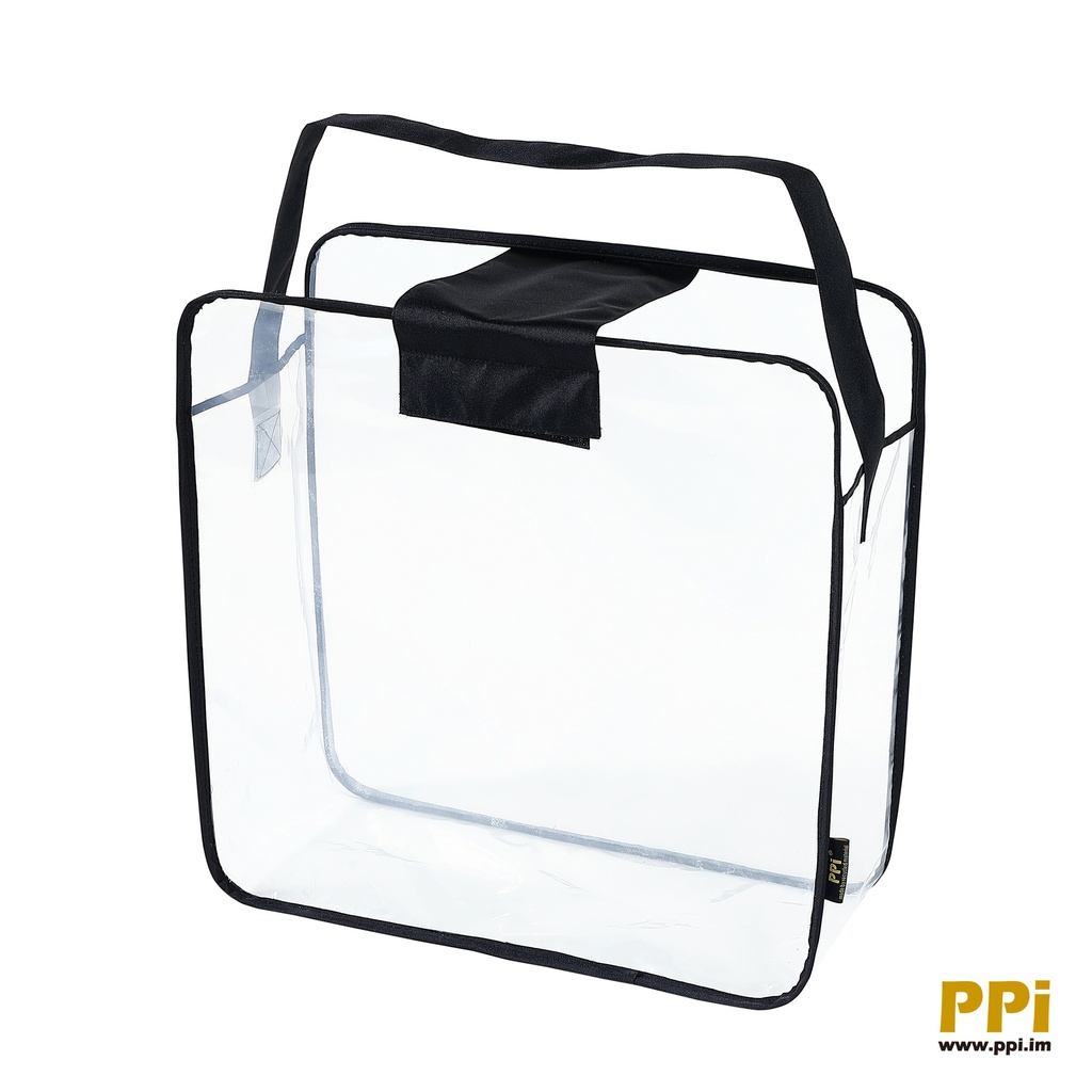 recycled PEVA bag for comforter with recycled fabric trim/handle/top